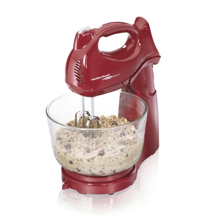 Hamilton Beach Power Deluxe Stand and Hand Mixer Combo for Kitchen, 4 Quart, 6 Speeds with Quick Burst, Red