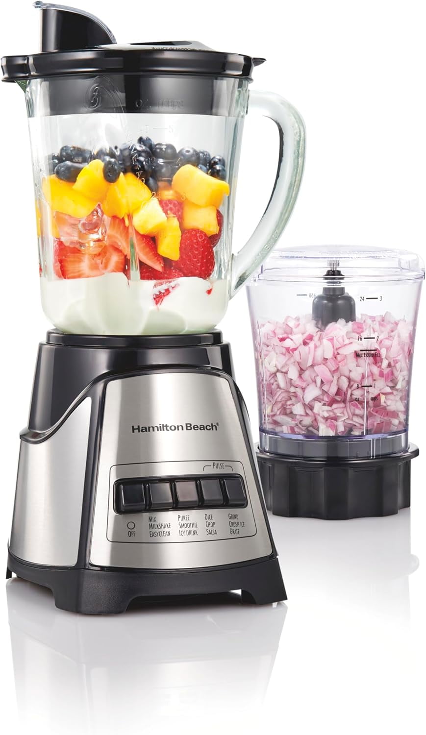 Hamilton Beach Black and Silver 40oz Glass Blender with Chopper Attachment