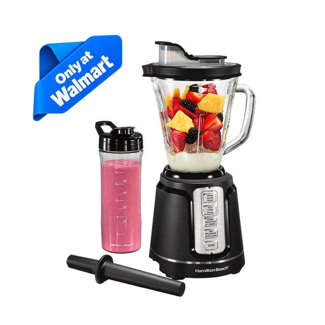 Hamilton Beach PowerBlend Duo Smoothie Blender, 52 oz Glass Jar & 20 oz. Personal Jar, 825W, Stainless Steel Blades, Black