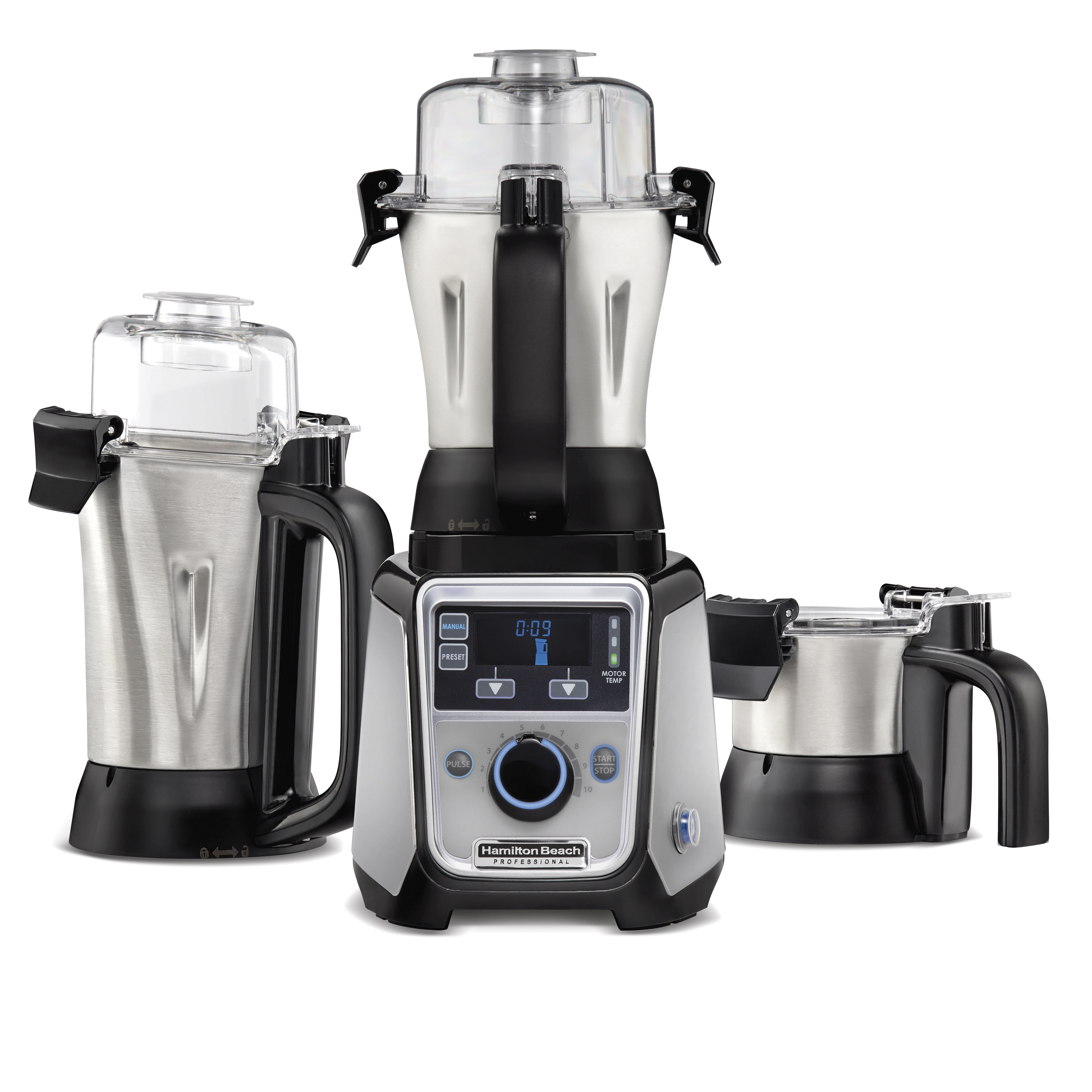 Hamilton Beach Professional 2.2 HP 120V Juicer Mixer Grinder with 3 Stainless Steel Jars, 1.5 Liters, Model 58770