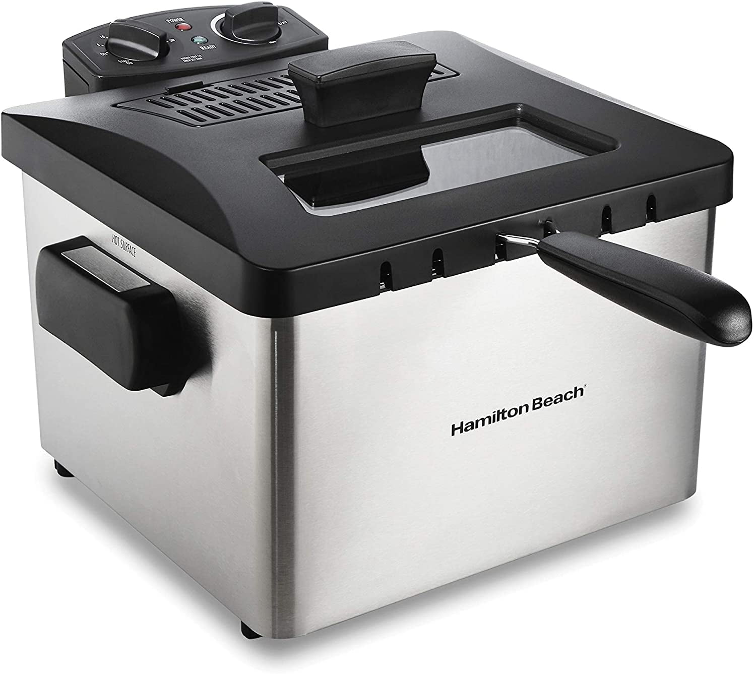 Hamilton Beach Professional Grade Electric Deep Fryer, 19 Cups 4.5 Liters Oil Capacity XL Frying Basket Lid with View Window, 1800 Watts Stainless Steel (35035)
