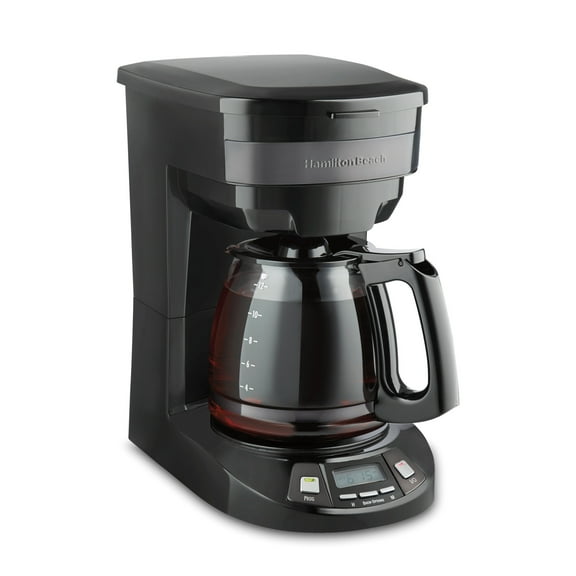 Hamilton Beach 12-Cup Programmable Drip Coffee Maker Machine with Glass Coffee Pot, Black with Stainless Steel Accents