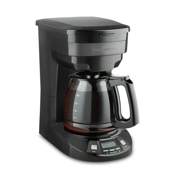 Hamilton Beach 12-Cup Programmable Drip Coffee Maker Machine with Glass Coffee Pot, Black with Stainless Steel Accents