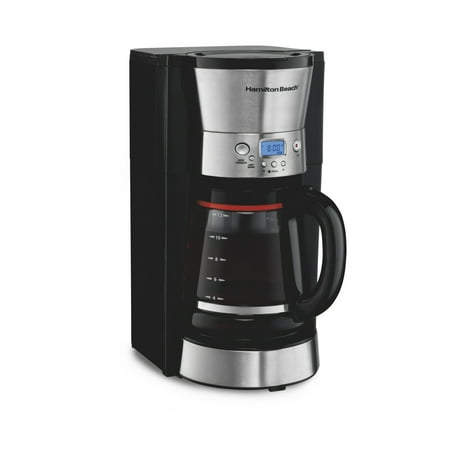 Hamilton Beach 12-Cup Programmable Drip Coffee Maker Machine with Glass Coffee Pot, Cafetera, Black