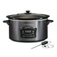 thumbnail interactive-video image 1 of Hamilton Beach 6 Qt Programmable Slow Cooker, Defrost Function, Temperature Probe, Stoneware Crock with Removable Pot, Black, 1 of 10