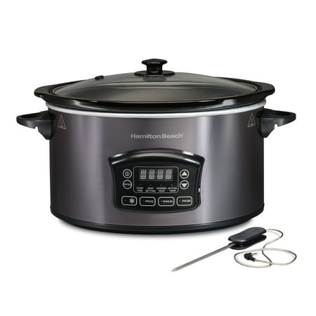 Hamilton Beach - Programmable Defrost 6-Quart Slow Cooker with Temperature Probe - Stainless Steel
