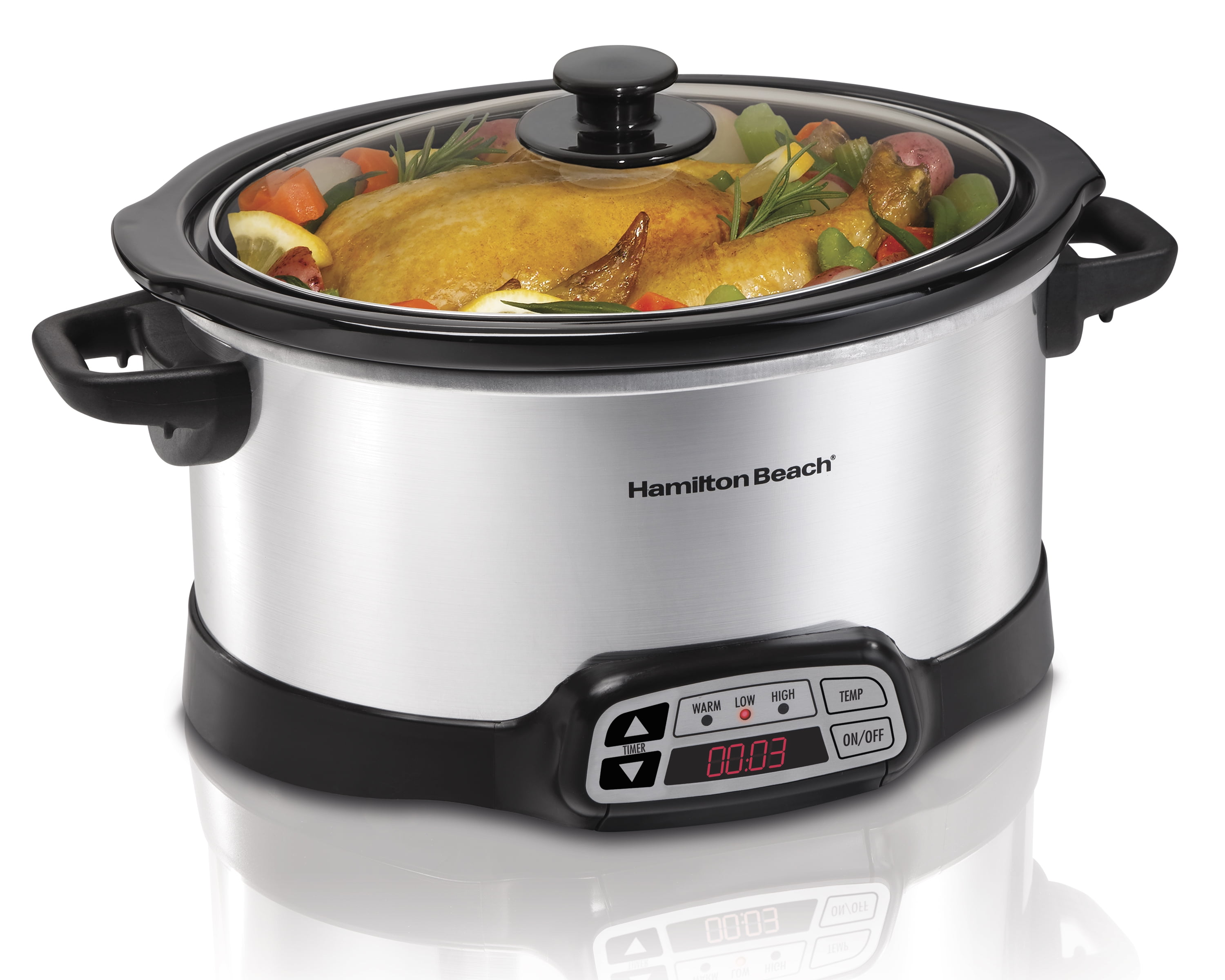  Hamilton Beach 6-Quart Slow Cooker with 3 Cooking Settings,  Dishwasher-Safe Stoneware Crock & Glass Lid, Silver (33665G): Home & Kitchen