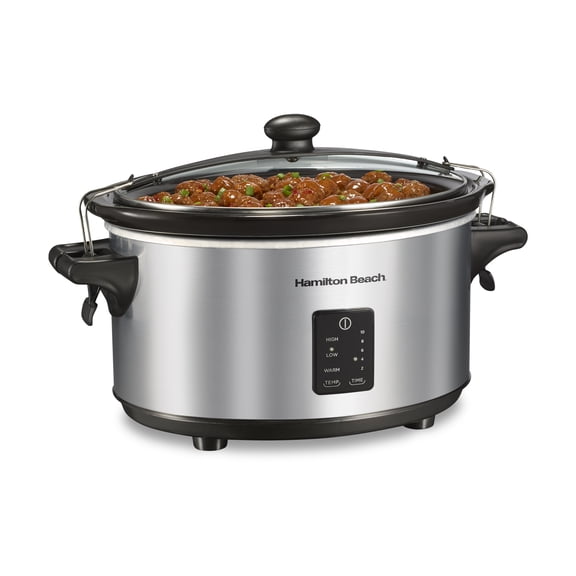 Hamilton Beach 7 Qt Programmable Slow Cooker, Stoneware Crock with Removable Pot, Stainless Steel