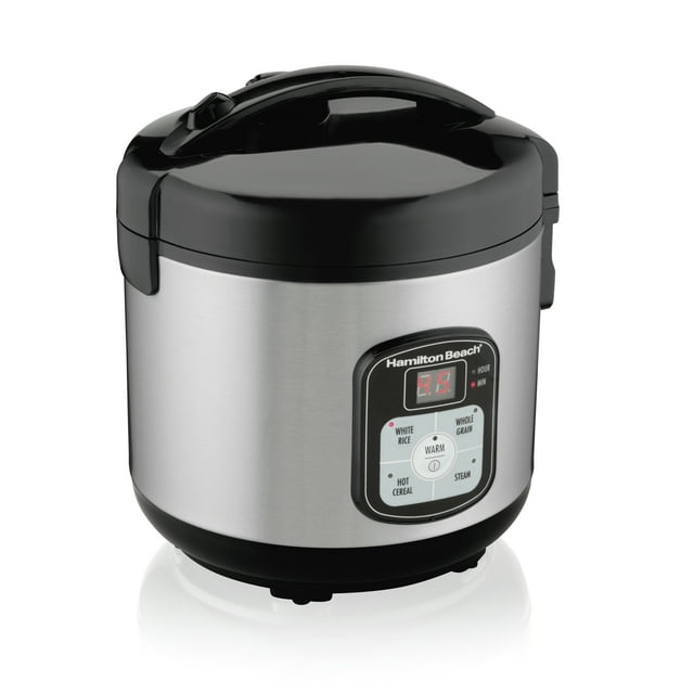 Hamilton Beach Rice Cooker & Food Steamer, Digital Programmable, 8 Cups Cooked (4 Uncooked), Steam & Rinse Basket, Stainless Steel, 37519