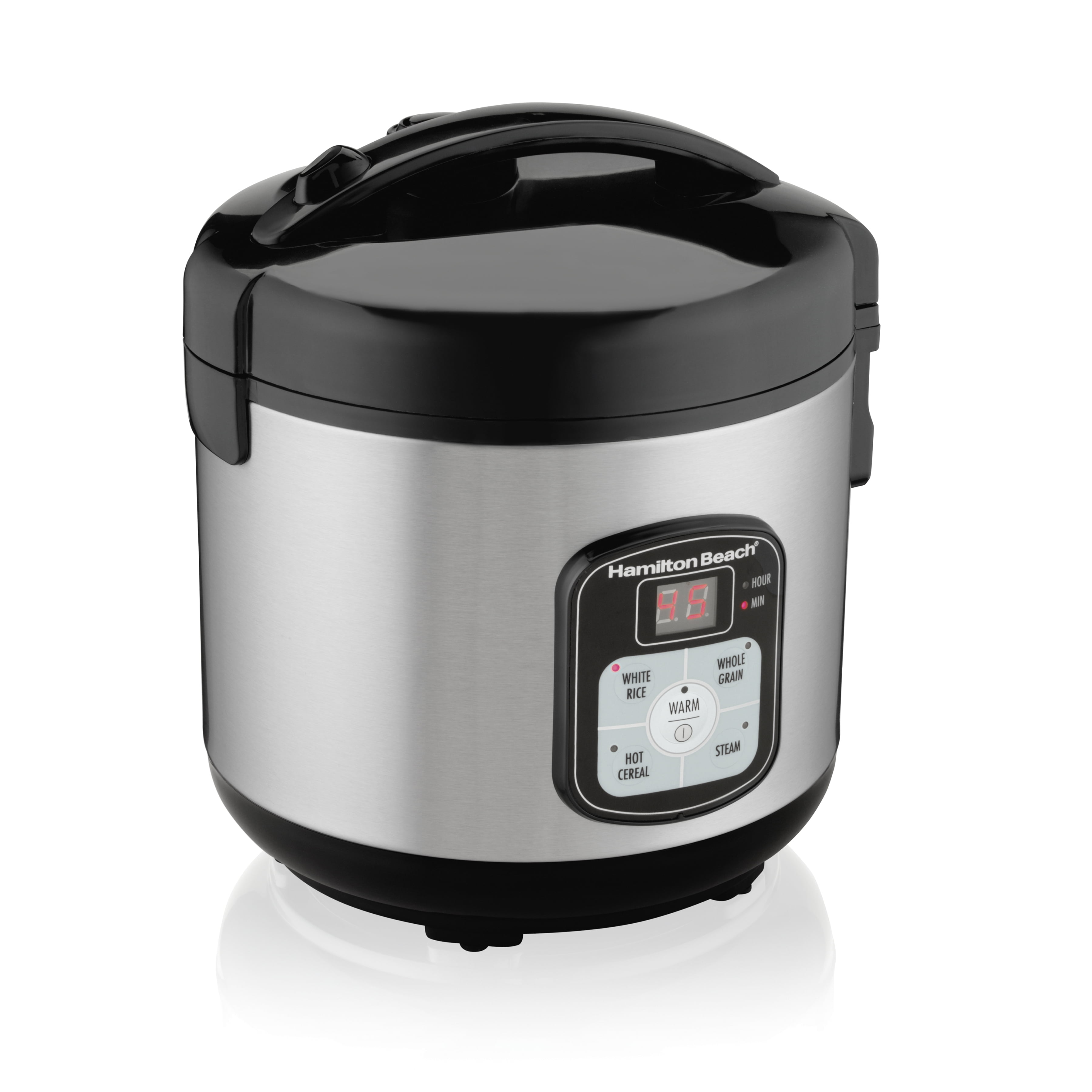 Hamilton Beach Rice Cooker & Food Steamer, Digital Programmable, 8 Cups Cooked (4 Uncooked), Steam & Rinse Basket, Stainless Steel