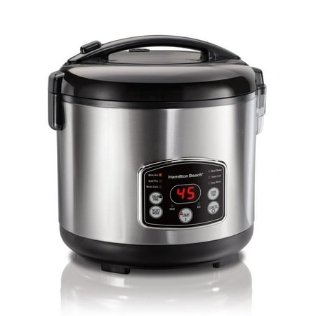 Hamilton Beach Digital Programmable Rice Cooker & Food Steamer, 14 Cups Cooked (7 Uncooked) With Steam & Rinse Basket, Stainless Steel (37548)