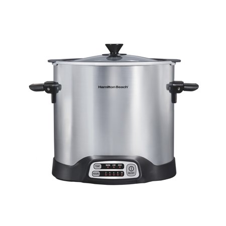 Hamilton Beach 10 Qt Sear & Cook Stockpot Slow Cooker, Stovetop Safe Nonstick Aluminum Crock with Removable Pot, Stainless Steel