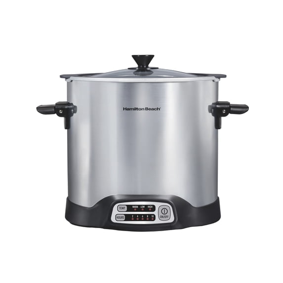 Hamilton Beach 10 Qt Sear & Cook Stockpot Slow Cooker, Stovetop Safe Nonstick Aluminum Crock with Removable Pot, Stainless Steel