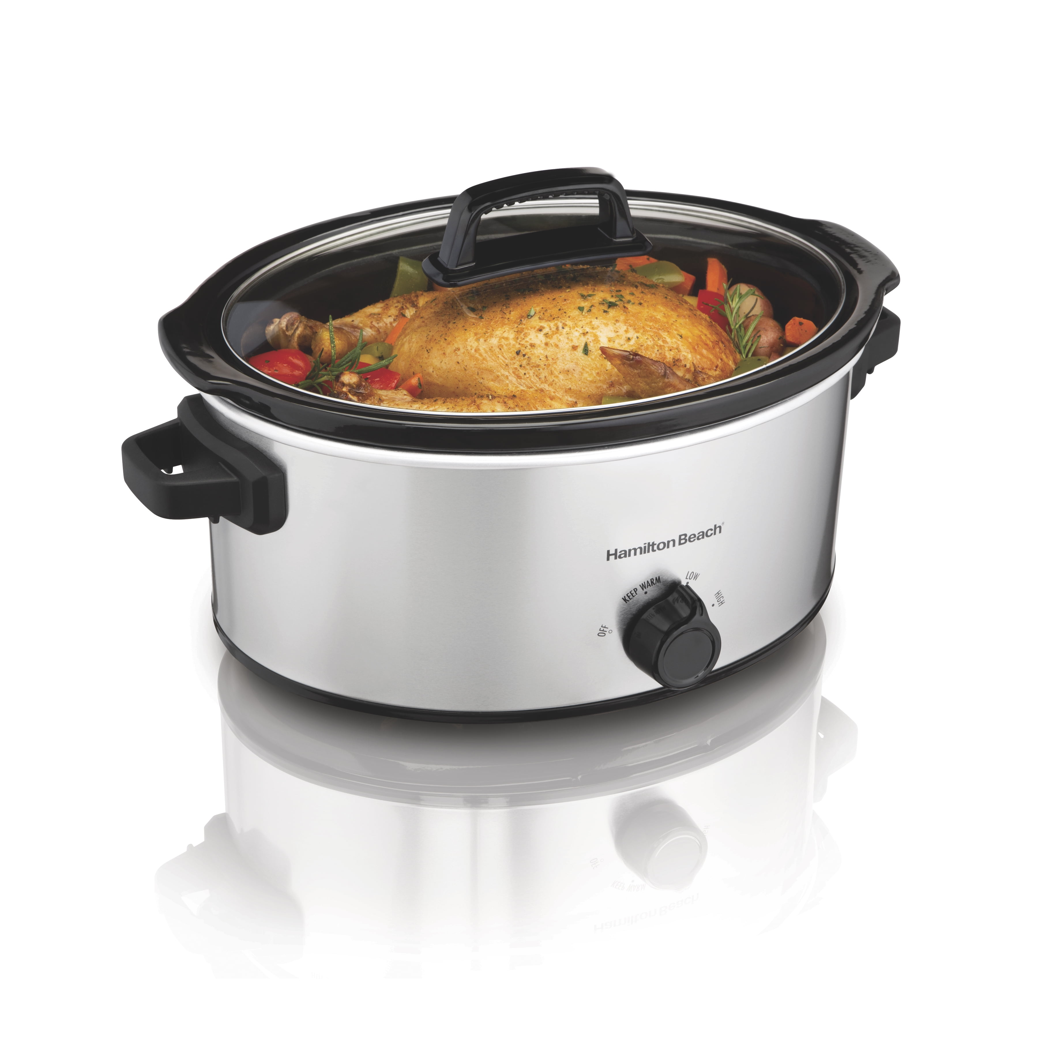 Hamilton Beach Stay or Go Slow Cooker, 6 Quart Capacity, Lid Lock, Serves  7+, Removable Crock, Silver, 33262