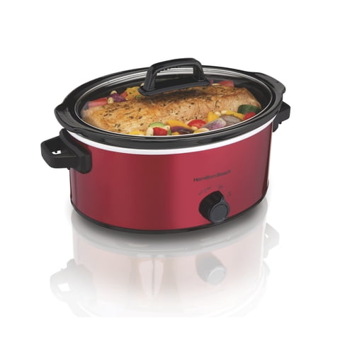 Hamilton Beach 6 Qt Slow Cooker, Stoneware Crock with Removable Pot, Red