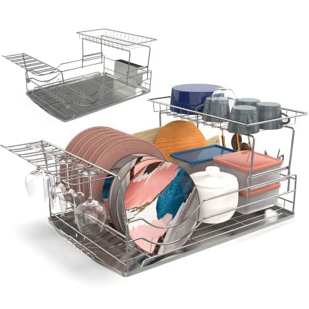 Lifewit Large Dish Drying Rack for Kitchen Counter, Dish Drying Rack with  Drainboard, 2 Tier
