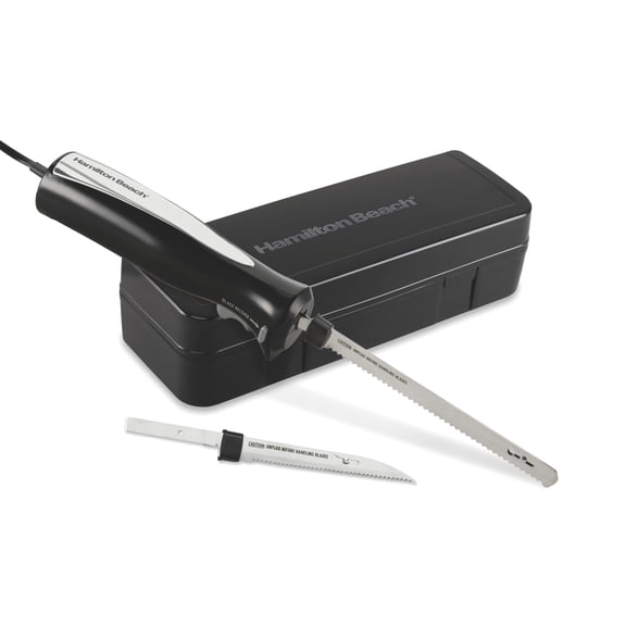 Hamilton Beach Stainless Steel Electric Knife Set, 8-inch Carving Blade and 5-inch Utility Blade, with Storage Case, Black