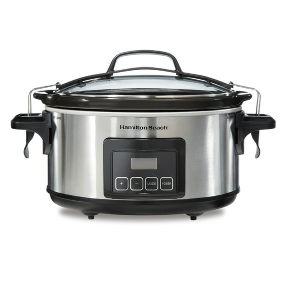 Hamilton Beach 6 Qt Programmable Slow Cooker with Temperature Probe, Stoneware Crock with Removable Pot, Stainless Steel