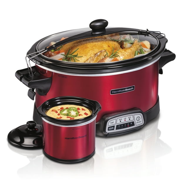 Hamilton Beach Stay or Go Programmable Slow Cooker with Party Dipper, 7 Quart Capacity,Removable Crock, Red, 33478