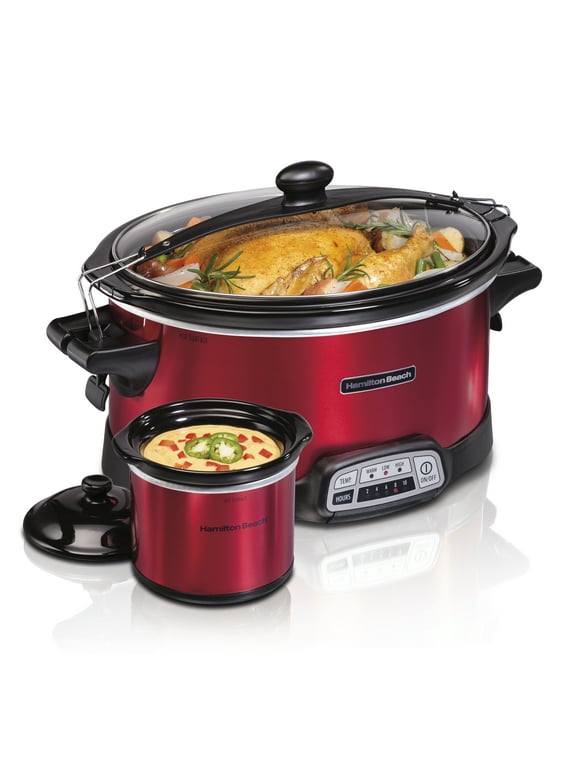 Hamilton Beach Stay or Go Programmable Slow Cooker with Party Dipper, 7 Quart Capacity,Removable Crock, Red, 33478
