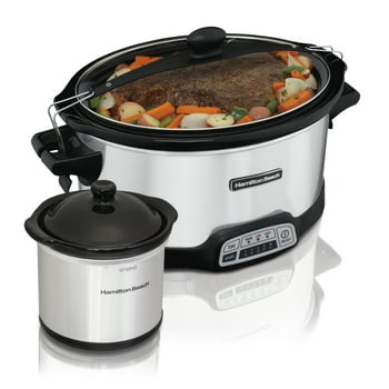 Hamilton Beach Stay or Go Programmable Slow Cooker with Party Dipper, 7 Quart Capacity, Removable Crock, Stainless Steel, 33477