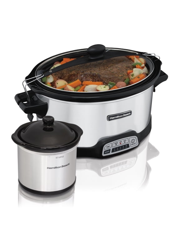 Hamilton Beach Programmable Slow Cooker with Party Dipper, 7 Quart Capacity, Stainless Steel, 33477