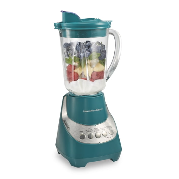 Hamilton Beach Wave Action Smoothie Blender, 48 oz Glass Jar 800 W 12-Function Countertop Blender for Kitchen, Deep Lake Blue