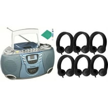 Hamilton Bluetooth, CD, Cassette, FM Boombox, with Flex Headphones 6-Pack (Black) and Cleaning Kit