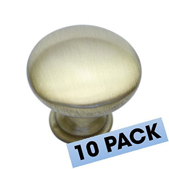 Hamilton Bowes Satin Brass Cabinet Hardware 1-1/4” Round Mushroom Modern Basic Knob - 1.25” Diameter – 1-3/32” Tall Modern Gold Vibrant Amber (10 Pack)