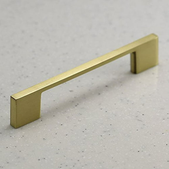 Hamilton Bowes Satin Brass Cabinet Hardware Pull 96mm (3-3/4") Hole Centers 5-5/16" Overall Length Modern Basic Modern Gold Vibrant Amber