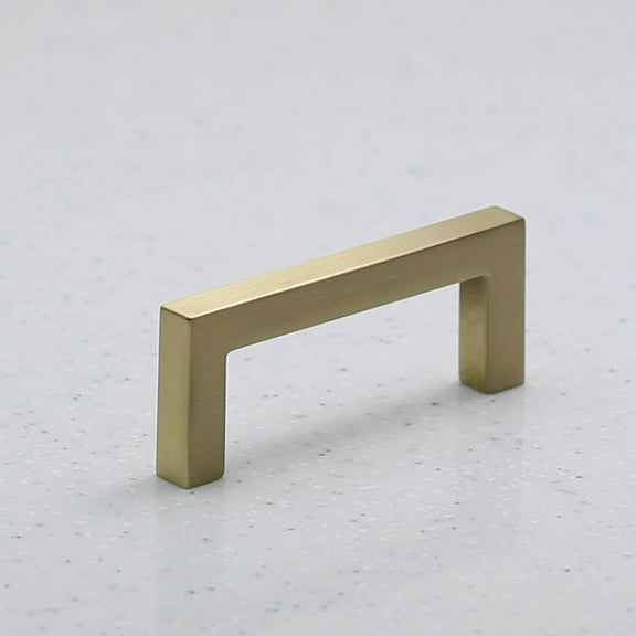 Hamilton Bowes Satin Brass Square Cabinet Hardware Euro Style Modern Bar Handle Pull - 3" Hole Centers - Modern Gold
