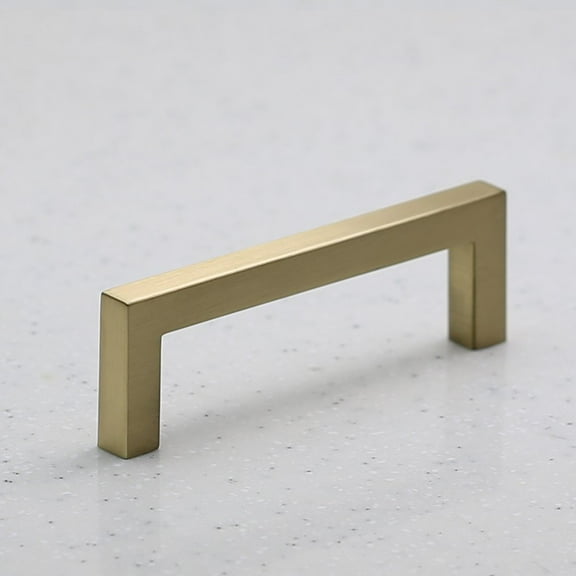Hamilton Bowes Satin Brass Square Cabinet Hardware Euro Style Modern Bar Handle Pull - 96mm (3-3/4) Hole Centers - Modern Gold