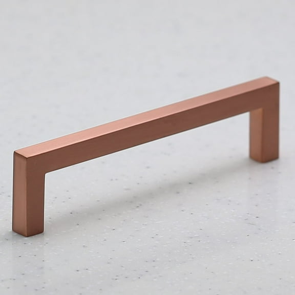 Hamilton Bowes Satin Copper Square Cabinet Hardware Euro Style Modern Bar Handle Pull - 128mm (~5") Hole Centers
