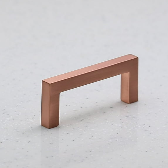 Hamilton Bowes Satin Copper Square Cabinet Hardware Euro Style Modern Bar Handle Pull - 3" Hole Centers