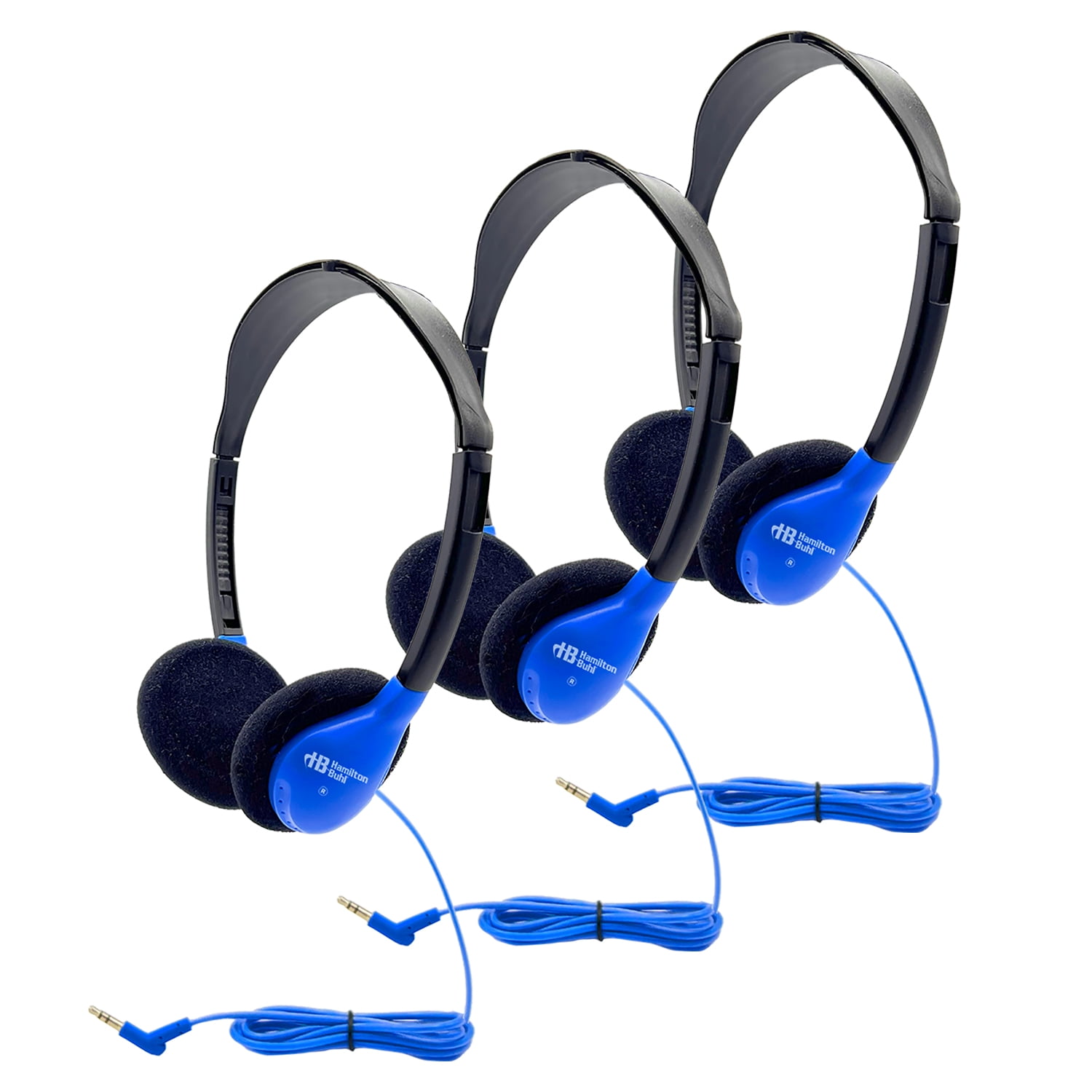HamiltonBuhl Personal On-Ear Stereo Headphone, Blue, Pack of 3