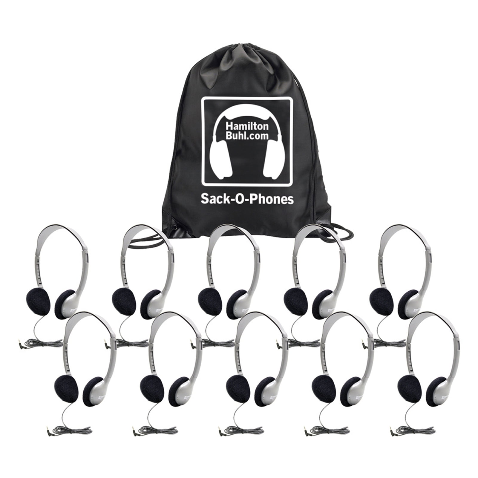 HamiltonBuhl Sack-O-Phones, 10 HA2 Personal Headphones, Foam Ear Cushions in a Carry Bag