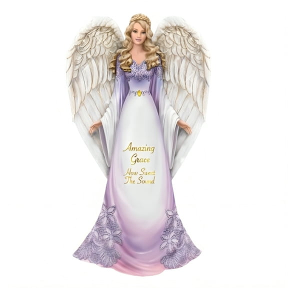 The Hamilton Collection Amazing Grace, How Sweet the Sound Angel FigurineHandcrafted & Hand-Painted Collectible with Glittered Wings, Faith-Inspired Design Religious Decor by Thomas Kinkade 7-inches