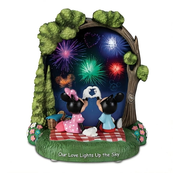 The Hamilton Collection Disney Our Love Lights Up the Sky Figurine Mickey Mouse & Minnie Mouse Light-Up Fireworks Collectible, Handcrafted LED Animated Display Romantic Home Decor Gift 7-inches