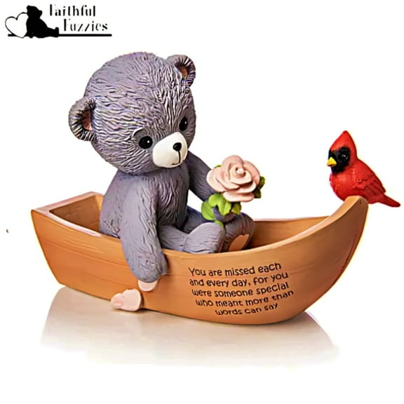 The Hamilton Collection Faithful Fuzzies Forever in My Heart Figurine Issue #3 "Missed Each Day" Hand-Painted Bereavement Bear with Cardinal and Flowers Memorial Keepsake 3.5-inches