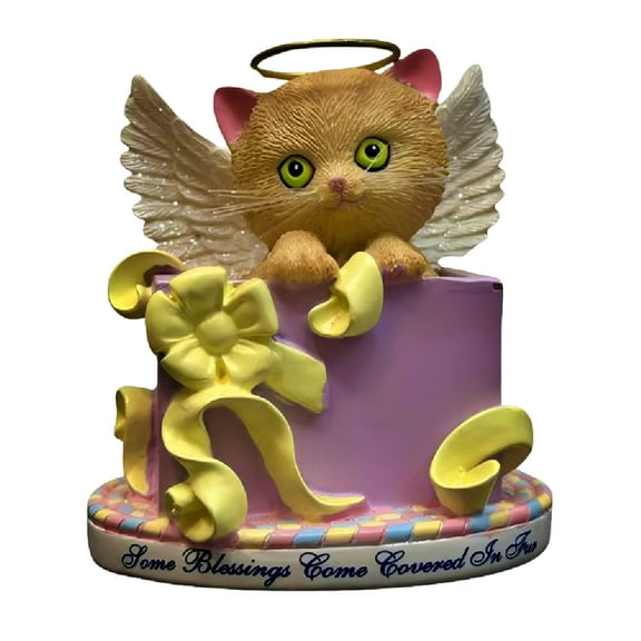 The Hamilton Collection My Kitten My Angel Figurine Collection "Some Blessings Come Covered in Fur" Hand-Painted Orange Kitten Angel Sculpture with Glitter Wings Golden Halo 3.5-inches