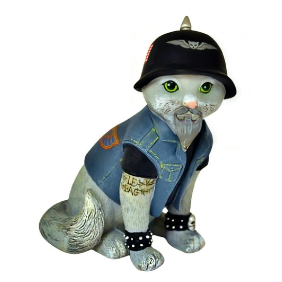 The Hamilton Collection Live Fur-ee and Ride Hard Biker Cat Figurine Collection Issue #2 Flea Bag Handcrafted Motorcycle Biker Feline Figurine with Detailed Attire & Tattooed Fur 4-inches