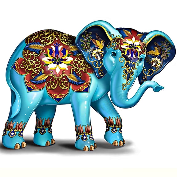 The Hamilton Collection Powerful Purity Cloisonn Elephant Figurine Beauty and Strength Collection Handcrafted Hand-Painted Elephant Statue with Floral Iris Elephant Collectible 3.5-inches