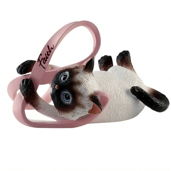 The Hamilton Collection Ribbons of Purr-fect Hope Collection Issue #6: Fur Ever Faithful Cat Lovers Handcrafted Resin Kitten Collectible With Pink Ribbon Figurine 2 1/2-inches