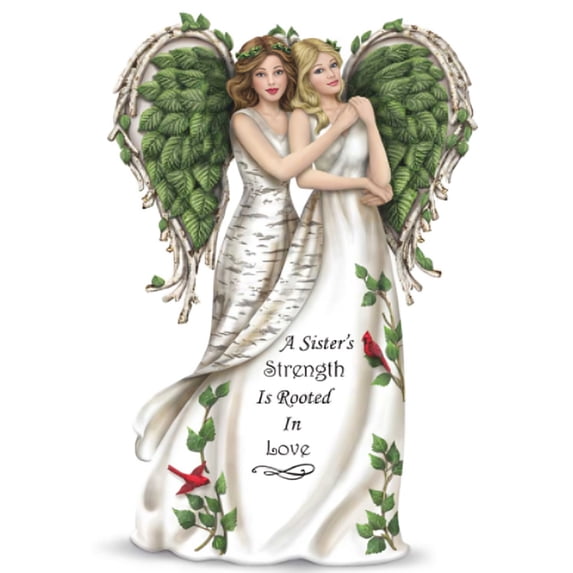 The Hamilton Collection A Sister's Strength Is Rooted in Love Angel Figurine Handcrafted and Hand-painted with Birch-like Patterning by Blake Jensen 7.5-inches