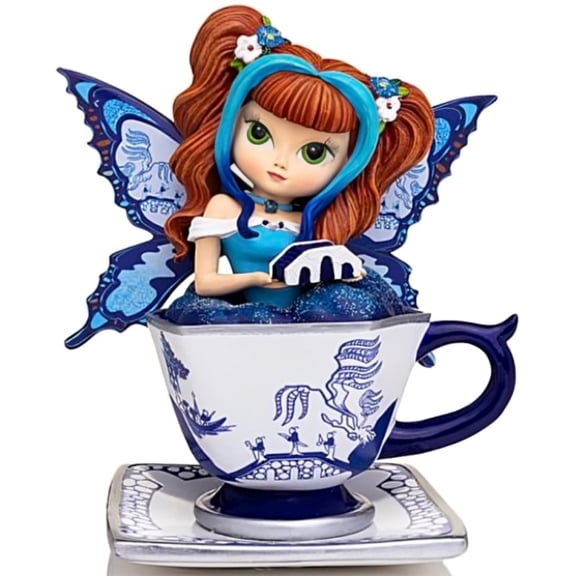 The Hamilton Collection Soothing And Peaceful Travels Blue Willow Romance Teacup Fairy Figurine Collection Issue #3 by Jasmine Becket-Griffith 5-inches