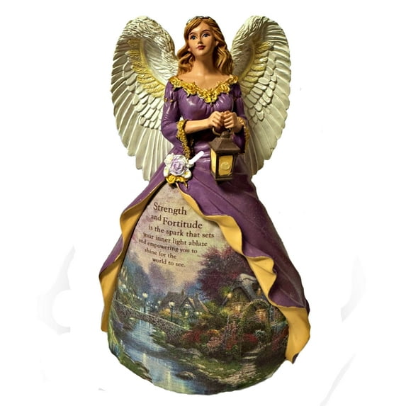 The Hamilton Collection Thomas Kinkade Angels of Lamplight Lane Figurine Collection Issue #3“Luminaries of Strength and Fortitude” with LED Lights & Canvas Gown 7-inches