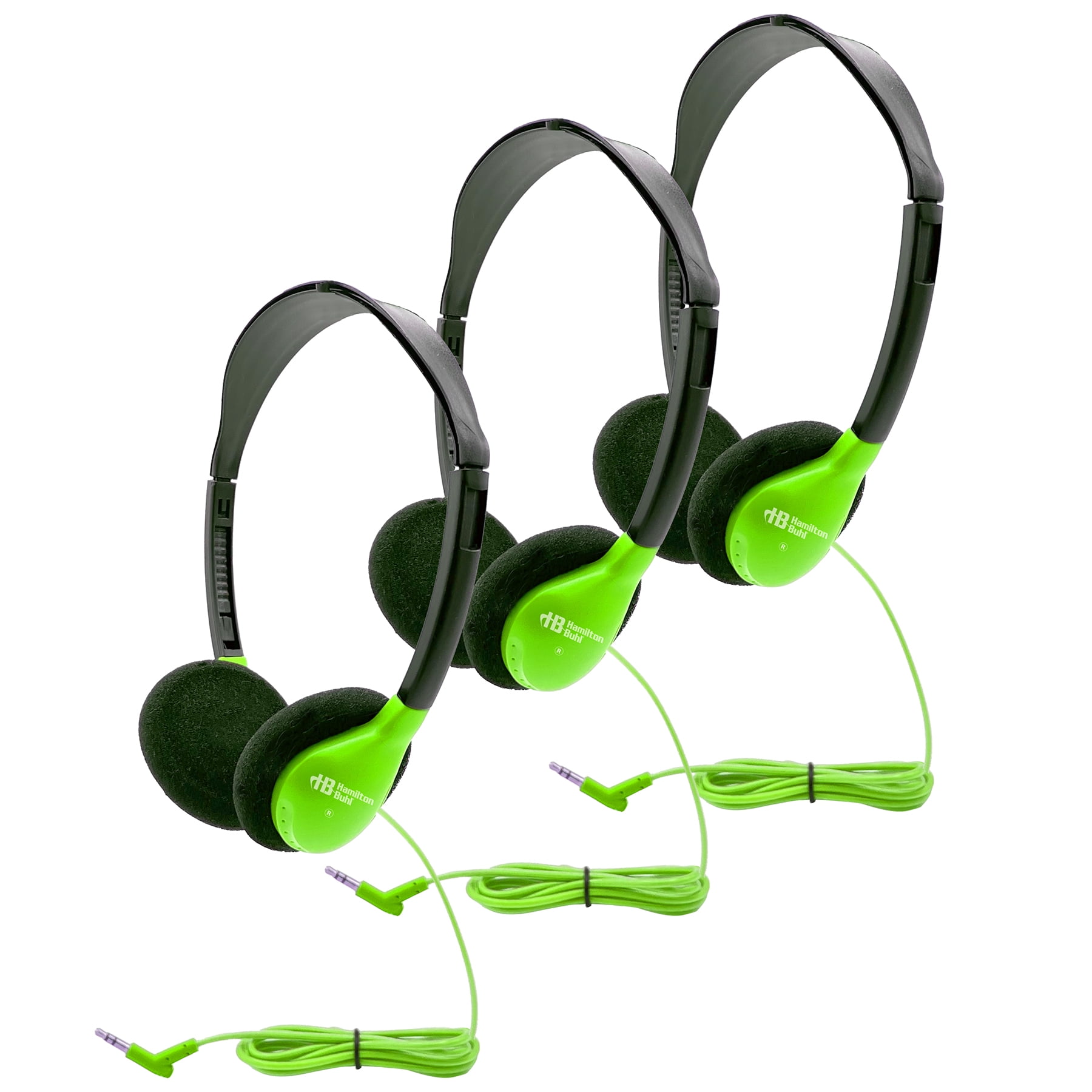 HamiltonBuhl Personal On-Ear Stereo Headphone, Green, Pack of 3