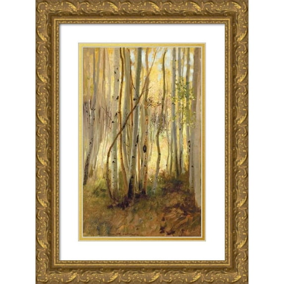 Hamilton Hamilton 17x24 Gold Ornate Framed and Double Matted Museum Art Print Titled - Sunlit Birch Forest