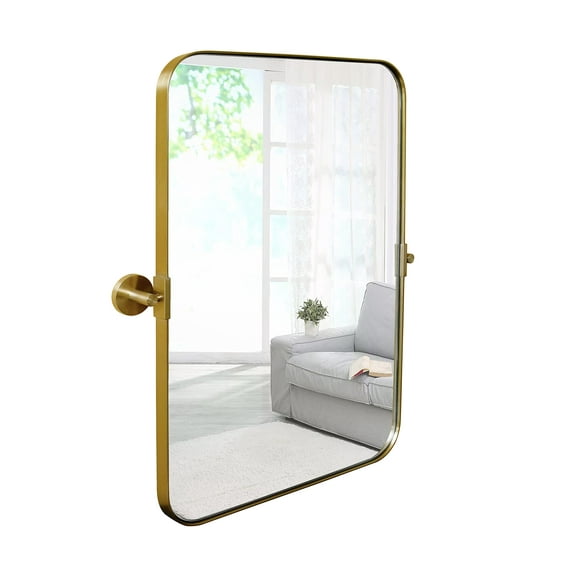 Hamilton Hills 16x24"" Gold Framed Pivot Mirror | Rounded Corner Rect.