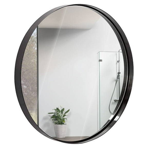 Hamilton Hills 24" Black Circle Deep Set Metal Round Frame Mirror Contemporary